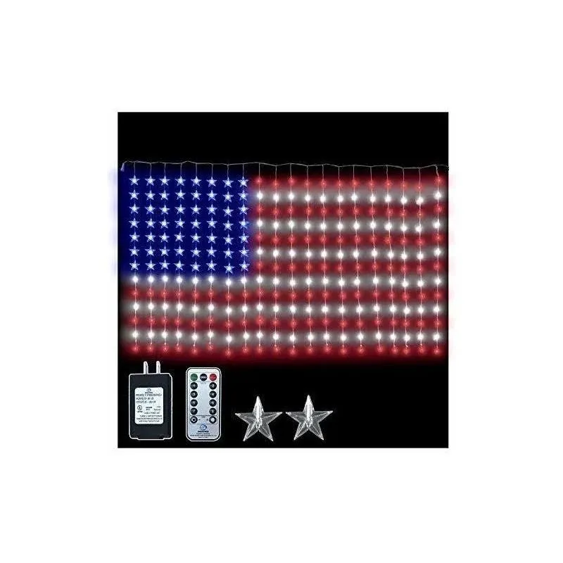 Russell Decor LED American Flag Lights Display for 4th of July String Curtain ...