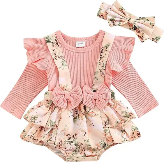 Mubineo Baby Girl Spring Fall Clothes Outfits Long Sleeve Lace Floral Romper Dress Newborn Outfit