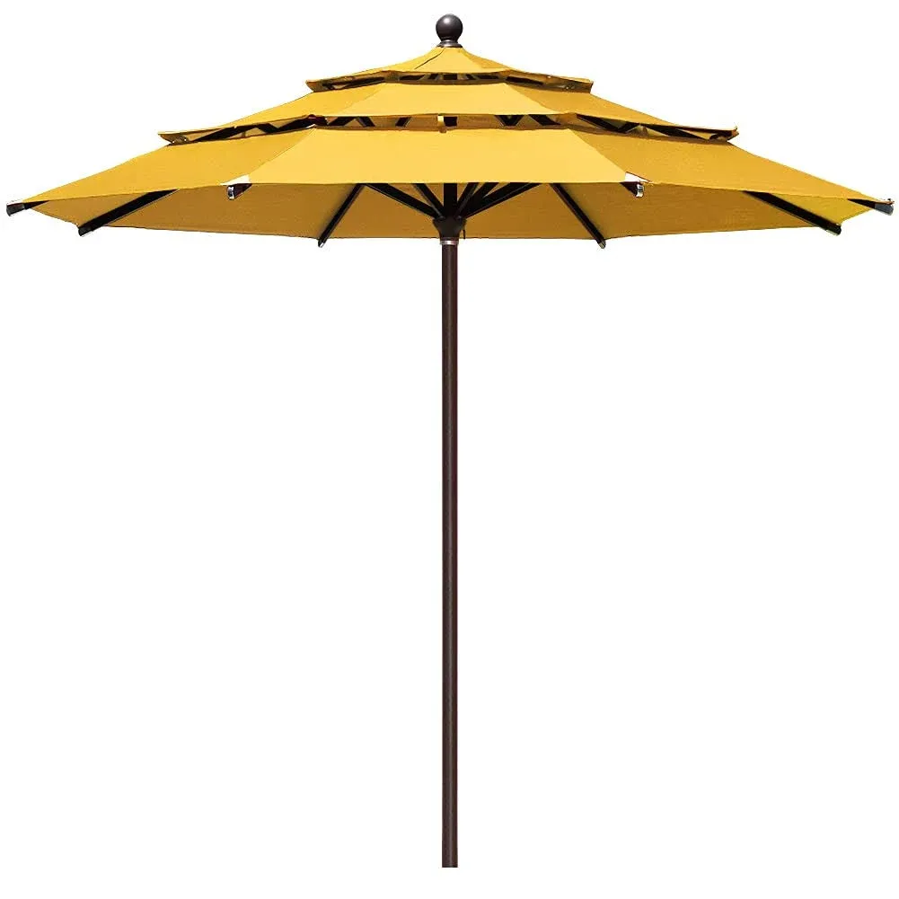 EliteShade USA 10-Year-Non-Fading 11Ft 3 Tiers Market Umbrella Patio Outdoor Cylinder Auto Push-up Table Umbrella with Ventilation, Sunflower Yellow