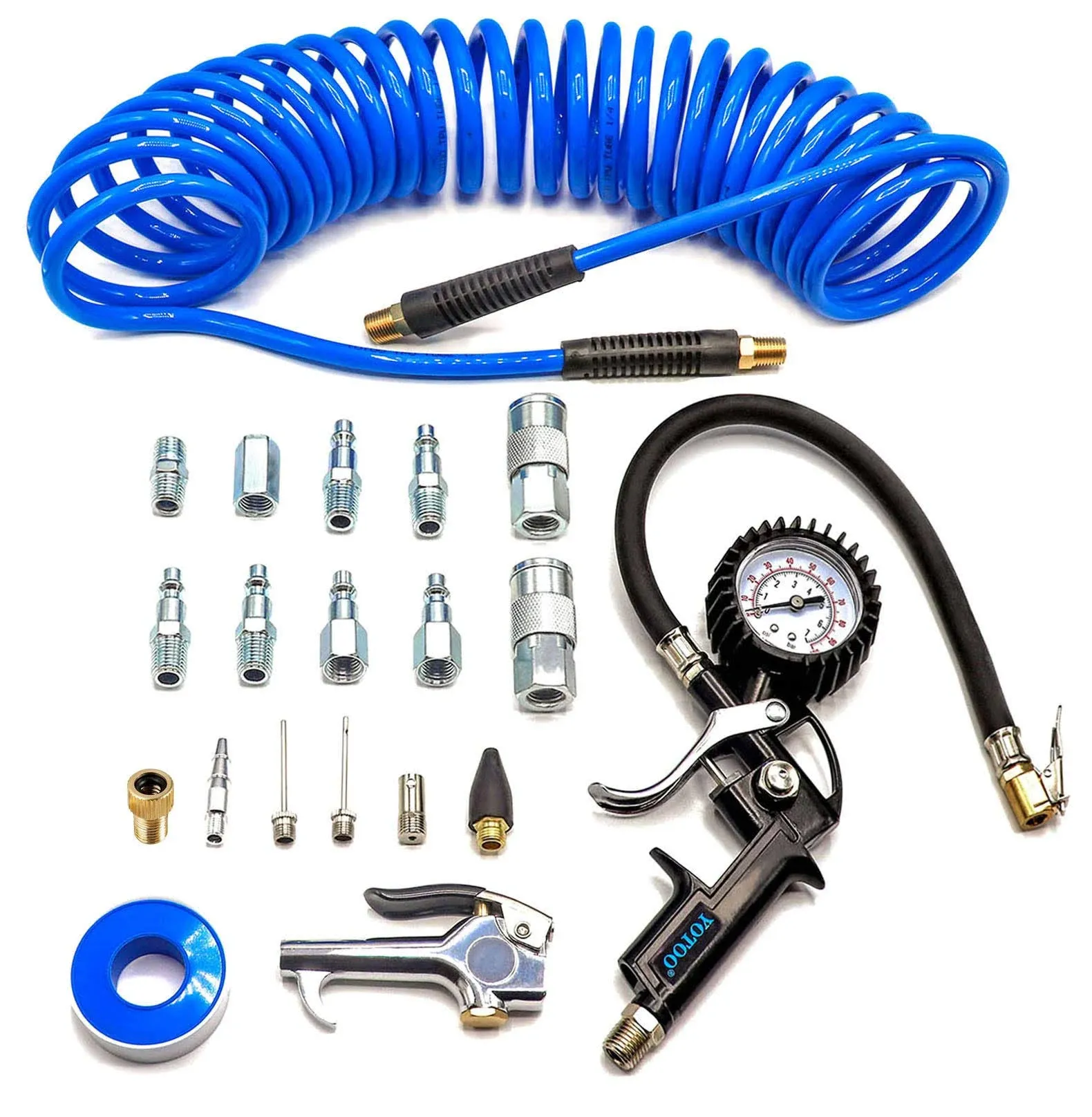 YOTOO Heavy Duty Air Compressor Accessories Kit 20 Pieces with 1/4 inch x 25 Feet ...