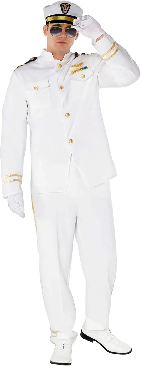 Navy Officer Costume Captain Sailor Mens Fancy Dress Outfit Uniform Suit New