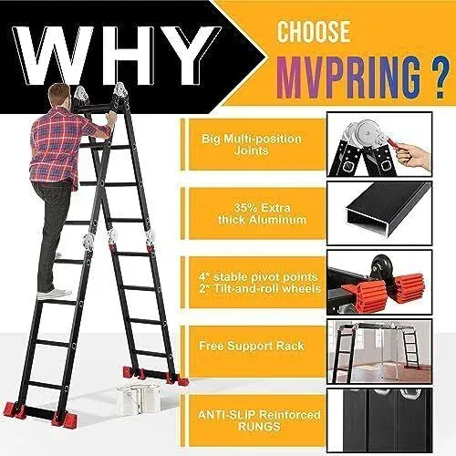 Luisladders Folding Ladder Multi-Purpose Aluminium Extension 7 in 1 Step Heavy Duty Combination EN 131 Standard