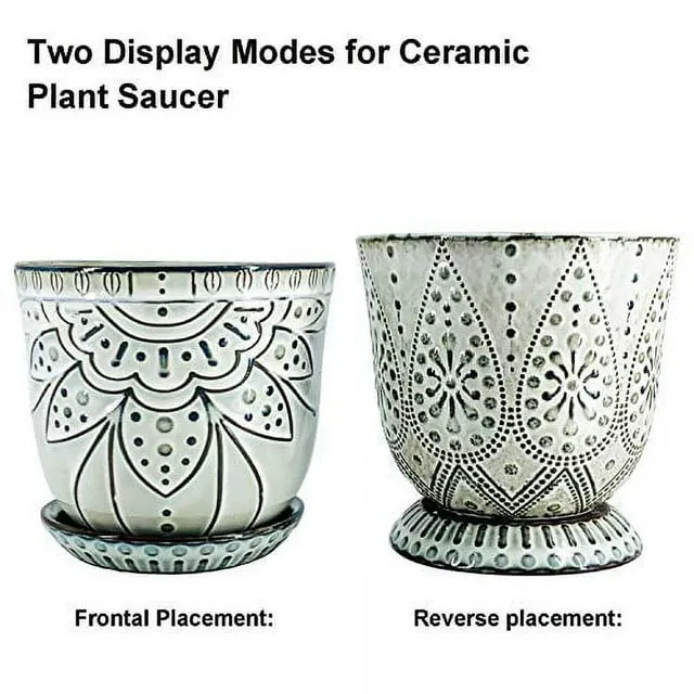 Gepege 6 Inch Beaded Ceramic Planter Set of 2 with Drainage Hole and Saucer for Plants, Indoor-Outdoor Large Round Succulent Orchid Flower Pot (Smoked Gray, for Inner-pots not Larger Than 5 Inch)