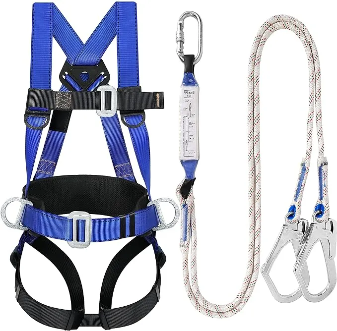 TT TRSMIMA Safety Harness Fall Protection Kit: Full Body Roofing Harnesses with Shock Absorbing Lanyard - Updated Comfortable Waist Pad