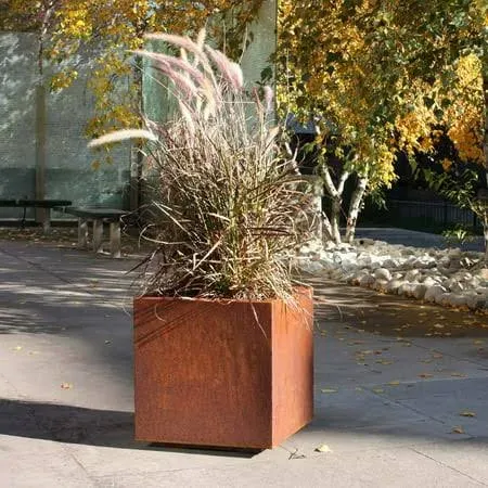 Veradek Metallic Series Cube Small Planter - Corten Steel