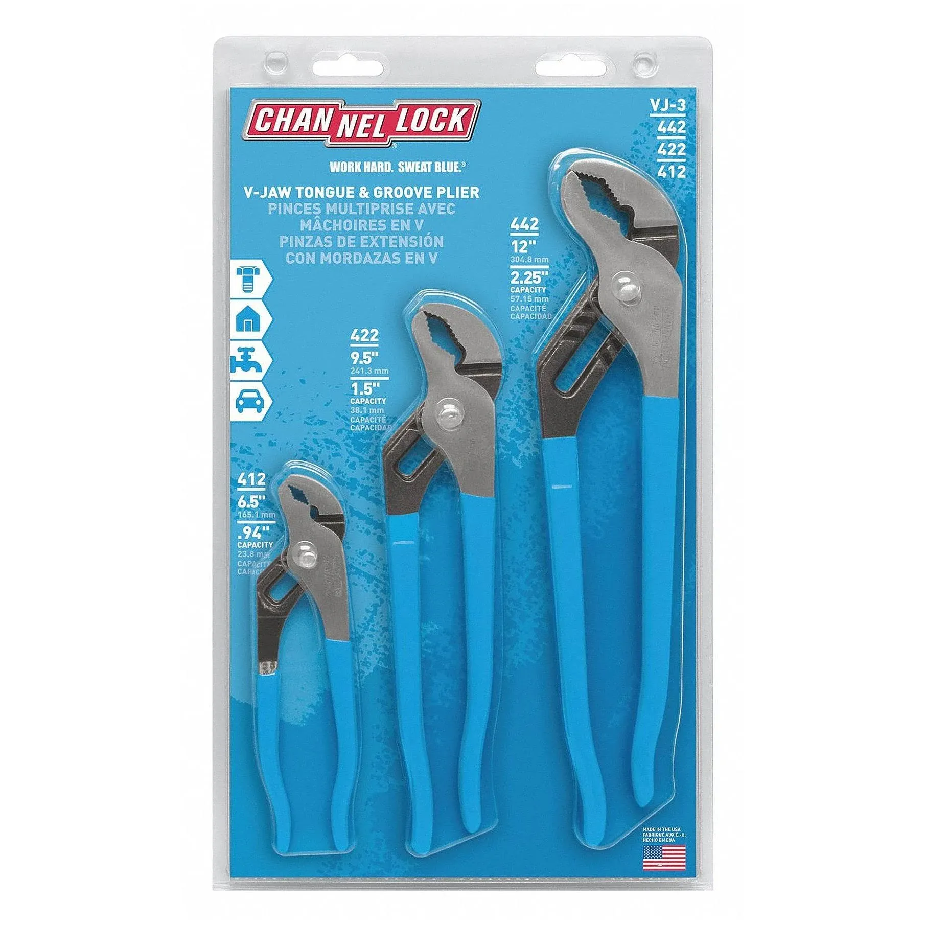 Channellock 3 Piece V-Jaw Tongue & Groove Plier Set VJ-3