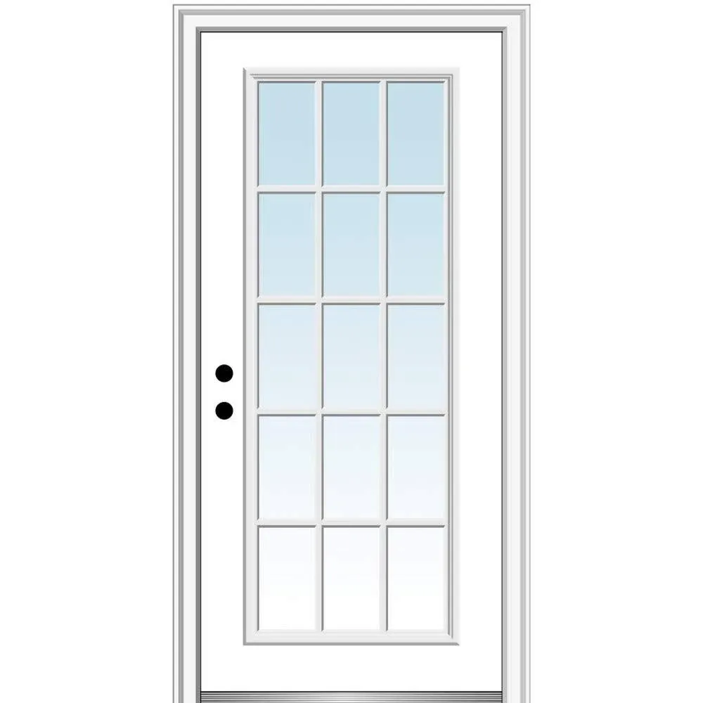 30 in. x 80 in. Right-Hand Inswing 15-Lite Clear Low-E Primed Fiberglass Smooth Prehung Front Door on 6-9/16 in. Frame