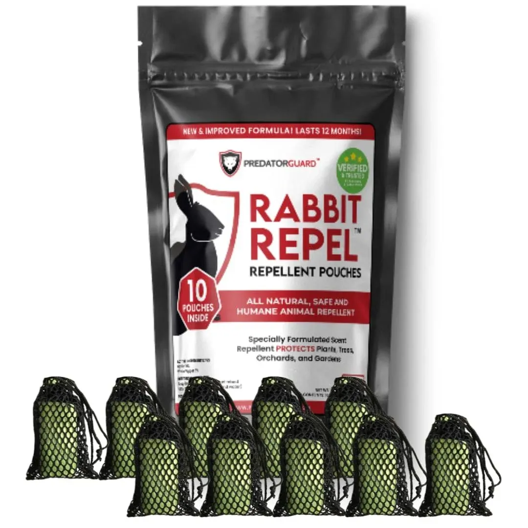 Predator Guard Rabbit Repellent Outdoor Plants Pouches - Stop Rabbits, Deer, and Rodents from Eating Plants Gardens and Vegetables - 10 Pack Lasts 12 Months - All Natural Ingredients