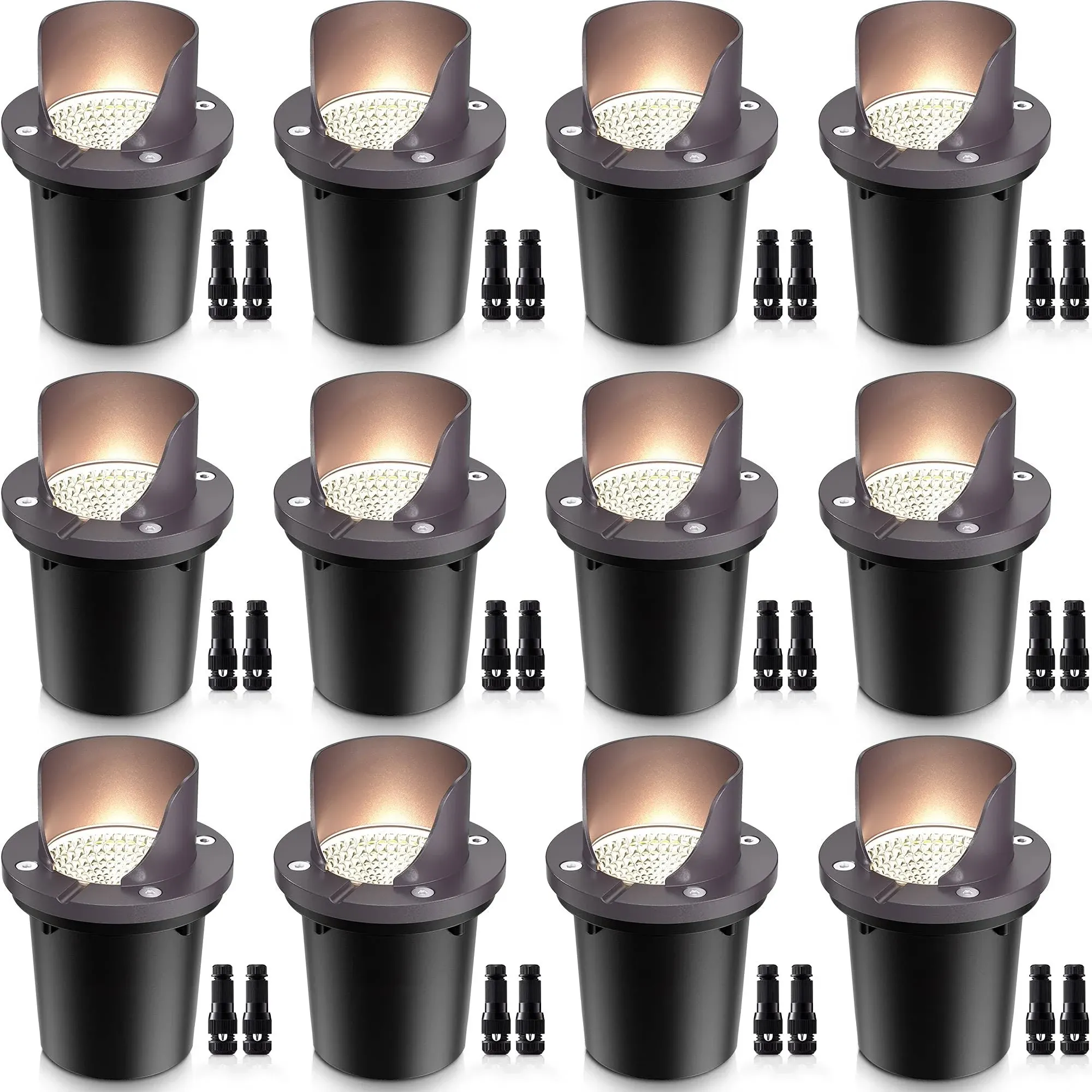 SUNVIE 12 Pack Low Voltage Landscape Lights 12W LED Outdoor In-Ground Lights for