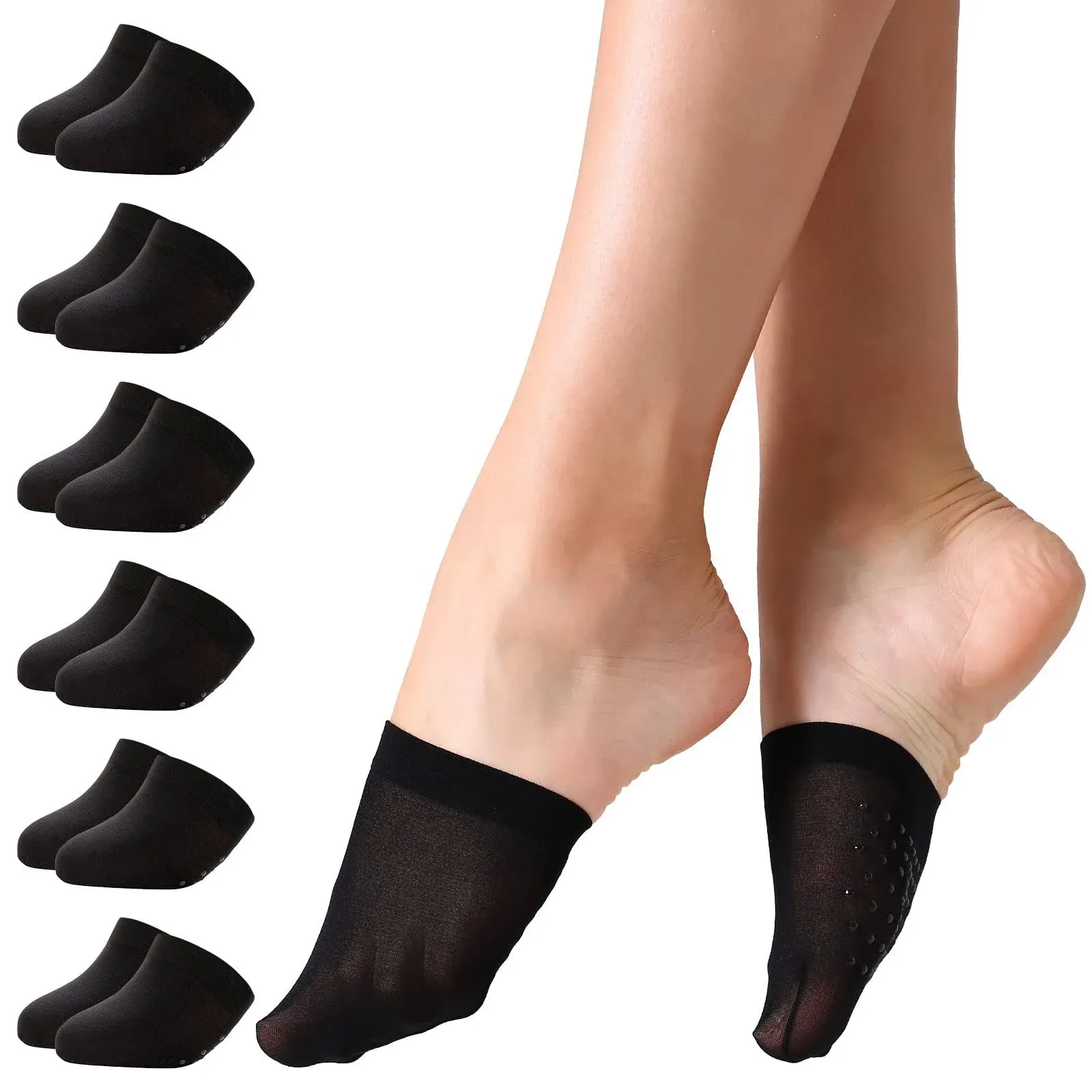 Women&#039;s Non-Skid Toe Topper Invisible Liner Socks Machine Washable, 6 Pairs