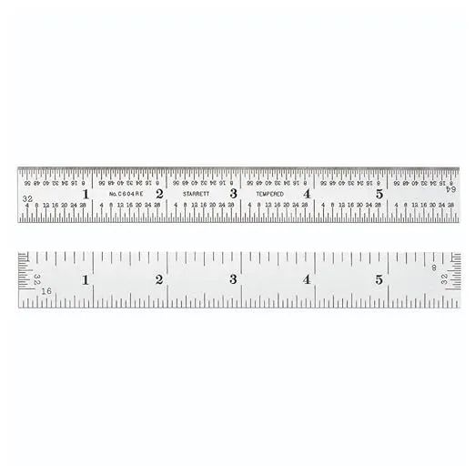 Starrett Spring Tempered Steel Rule with Satin Chrome Finish, Quick Reading and Inch Graduations - 6" Length, 4R Graduation Type, 3/64" Thickness - C604RE-6