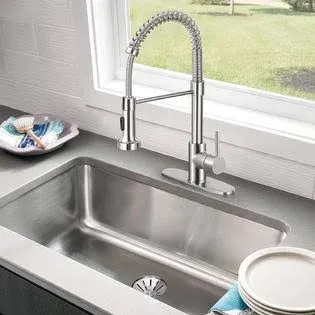 HGN Kitchen Faucet with Pull Down Sprayer,Commercial Single Handle Kitchen Sink Faucets for Farmhouse Camper Laundry Utility RV Wet Bar Sinks Brushed