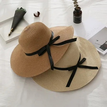 Beach Hats for Women, Wide Brim Sun Straw Hat Foldable Summer Floppy Hat UV Protection Cap