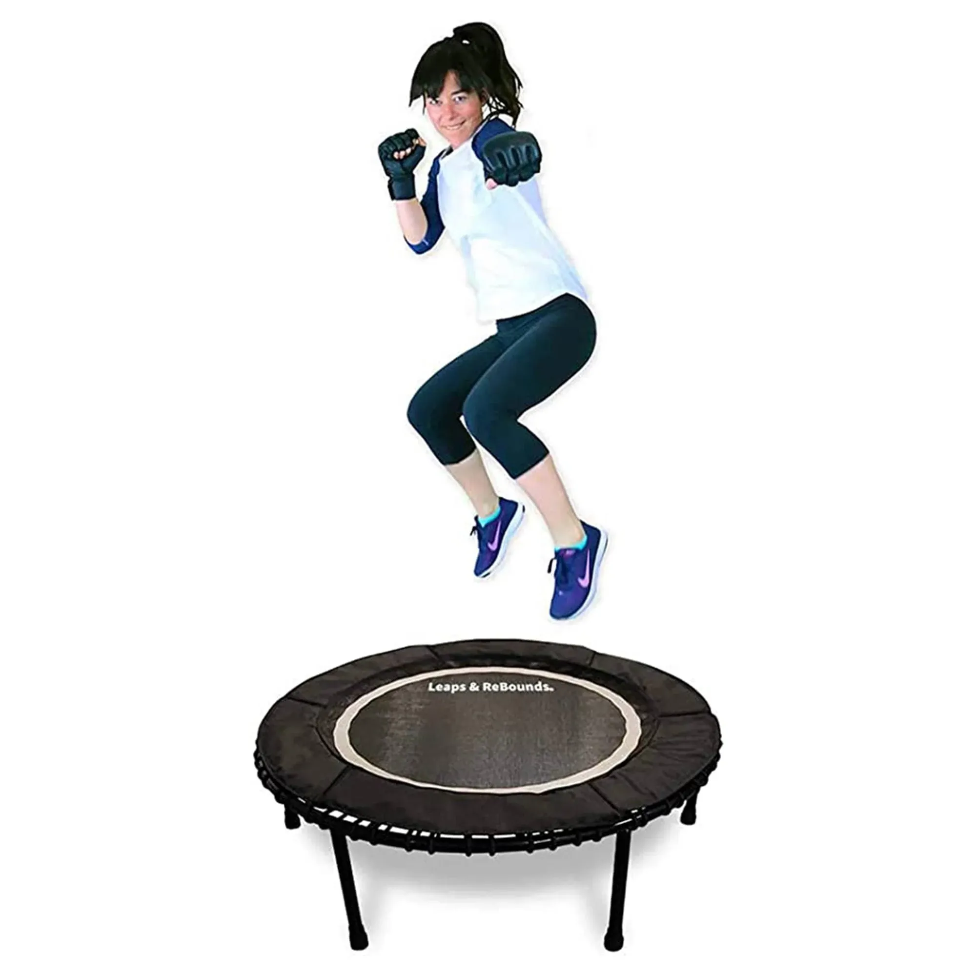 Leaps & Rebounds 48" Mini Fitness Trampoline & Rebounder Gym Equipment, Gray