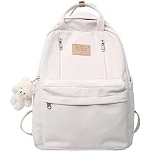 AONUOWE Preppy Backpack with Plushies Cute Backpack for Teen Girls Light Academia Bookbags Solid Aesthetic School Bag (White)AONUOWE Preppy Backpack with Plushies Cute Backpack…