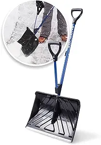 Snow Joe SJ-SHLV20 Shovelution 20-Inch, Strain-Reducing Snow Shovel w/ Spring Assisted Handle + Impact-Resistant Blade, Blue