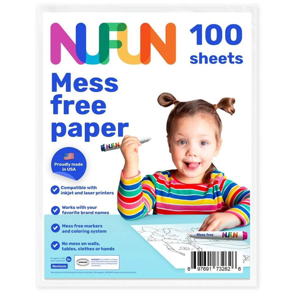 NuFun Activities Mess Free Coloring  Blank Printable Paper, 8.5 x 11 Inch, (100 Sheets)