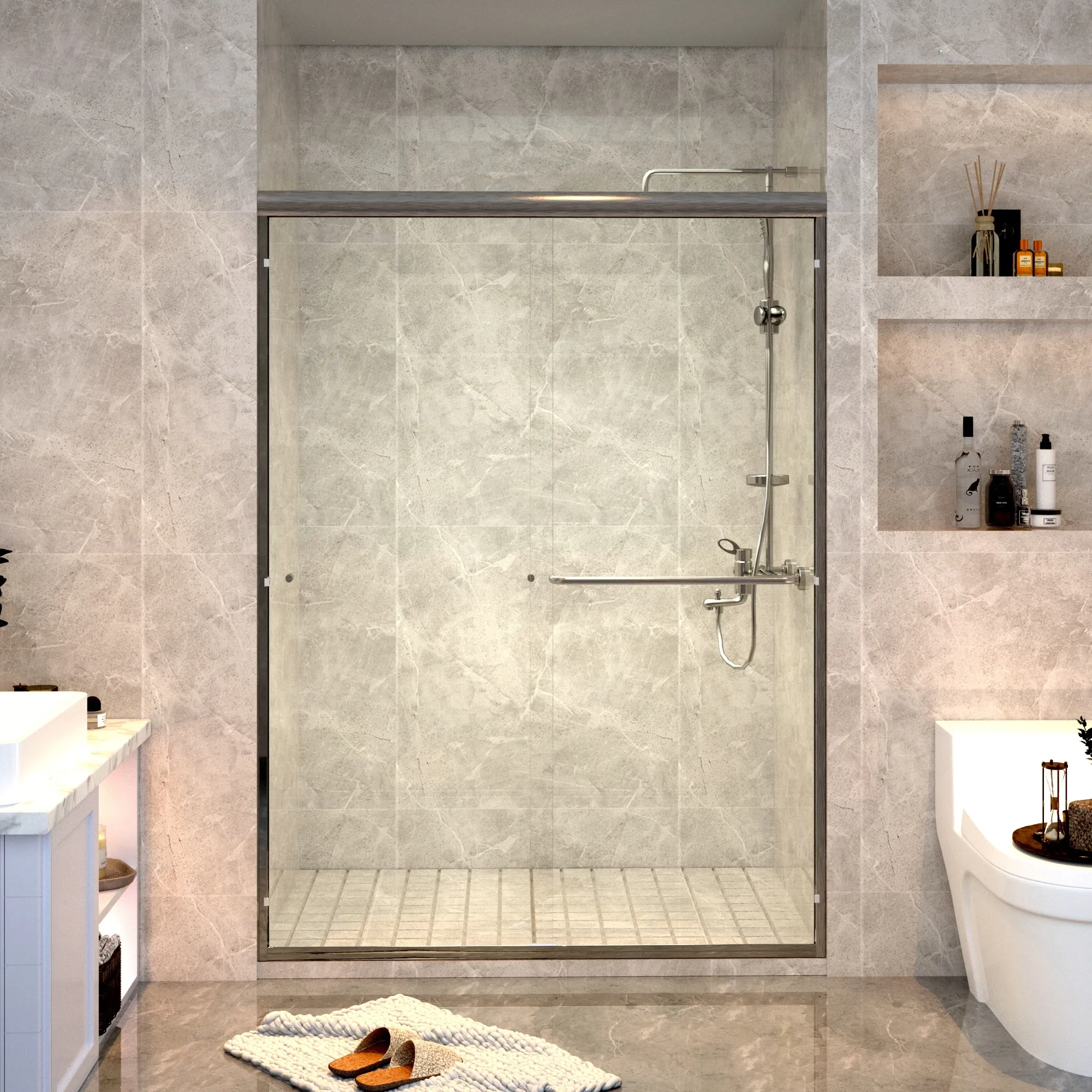 Sunny Shower Tub Sliding Shower Door 60 W x 62 H Double Glass 1/4 in. Clear Glass Black Hardware