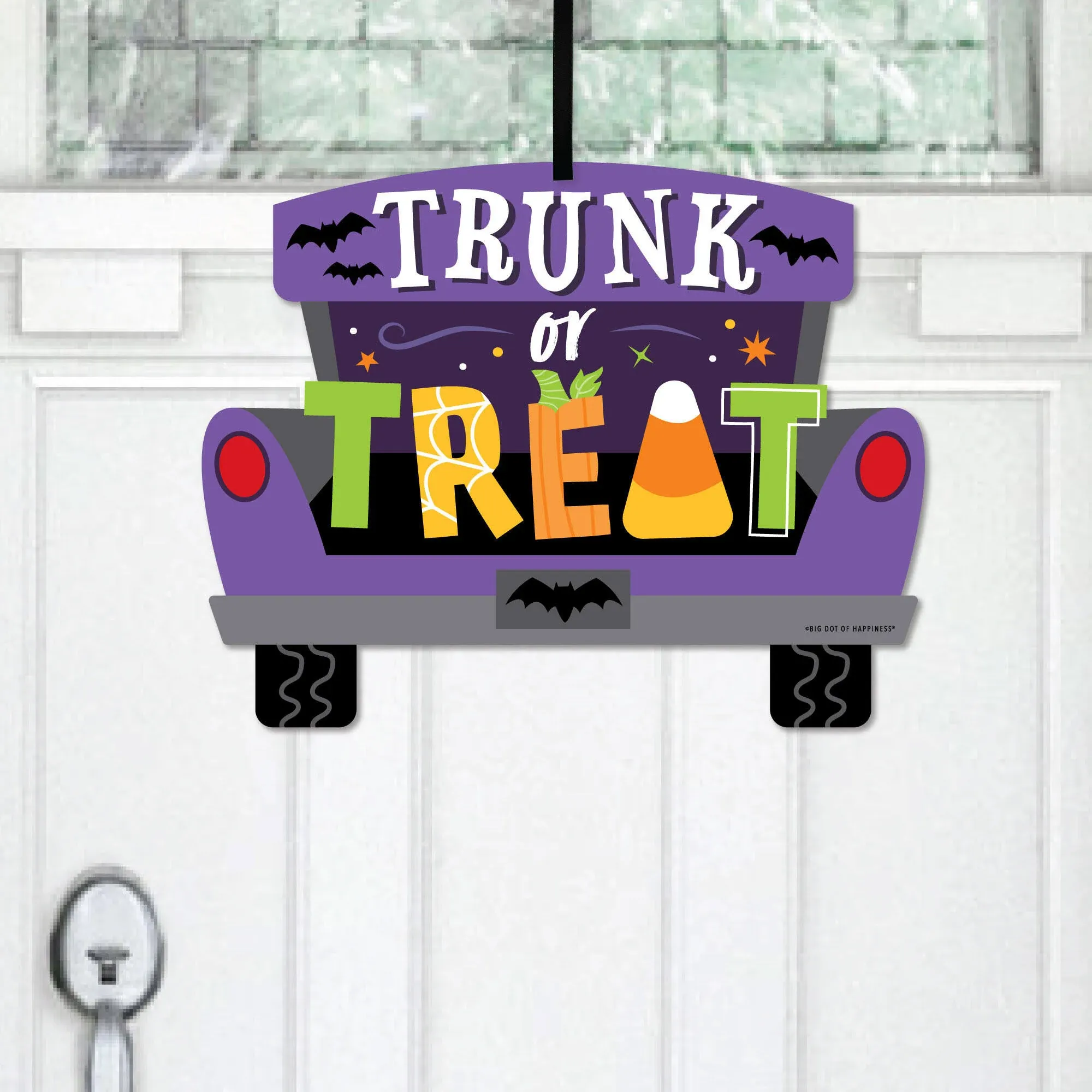 Trunk or Treat - Hanging Porch Halloween Car Parade Party Outdoor Decorations - Front Door Decor - 1 Piece Sign