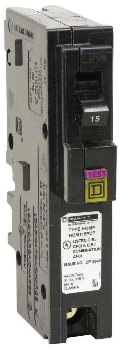 Square D HOM115PDFC Homeline Single-Pole Dual Function Circuit Breaker, 15 Amp