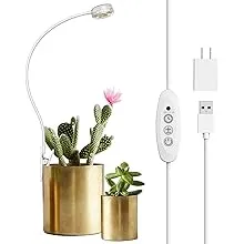 SANSI Grow Lights for Indoor Plants, Pot Clip LED Plant Light, Full Spectrum, Plant Growing Lamp with 4-Level Dimmable, Auto On Off 3 6 12 Hrs Timer for Succulents, Small Plant, White, 5V