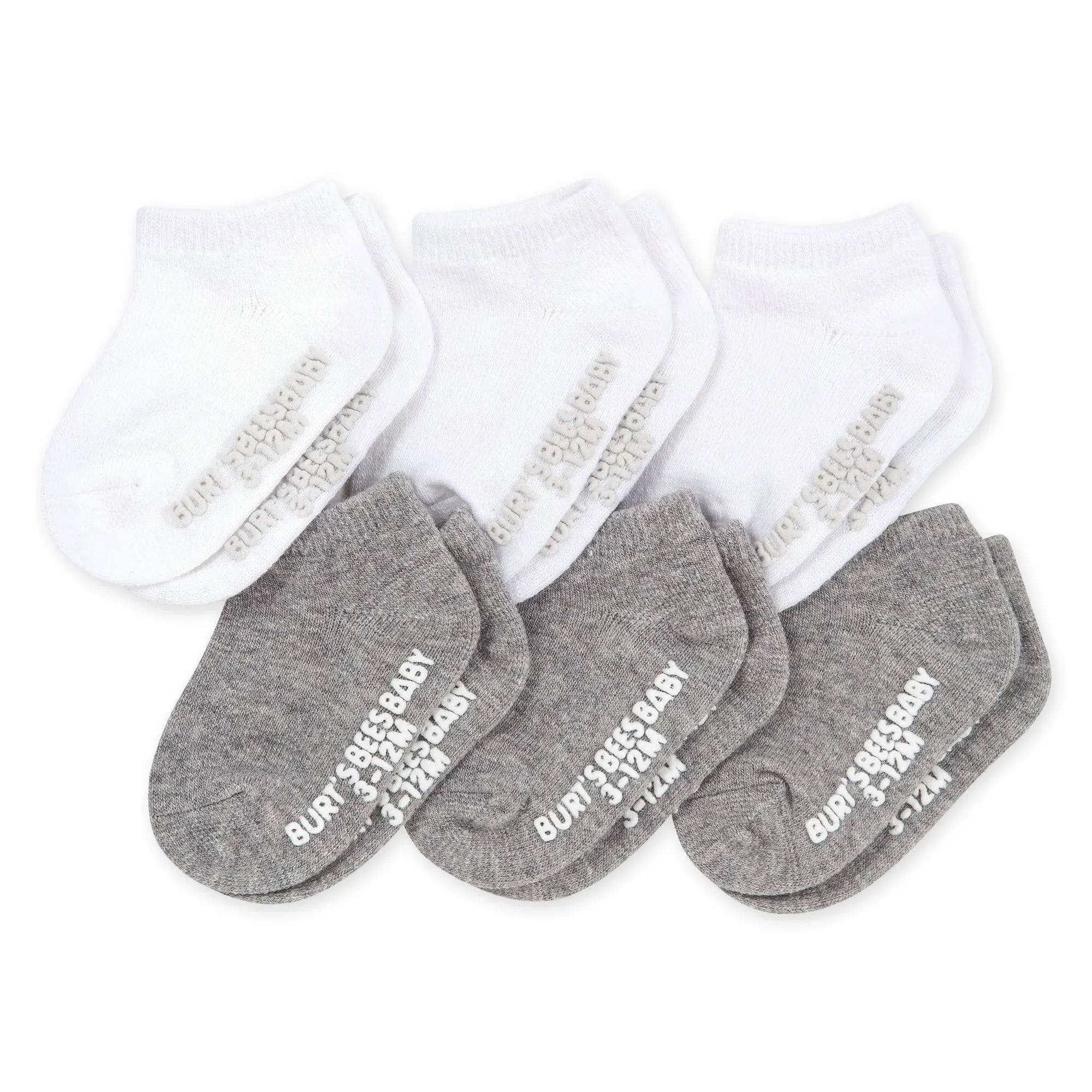 Burt's Bees Baby 6 Pack Organic Cotton Ankle Socks - White & Grey 0-3M