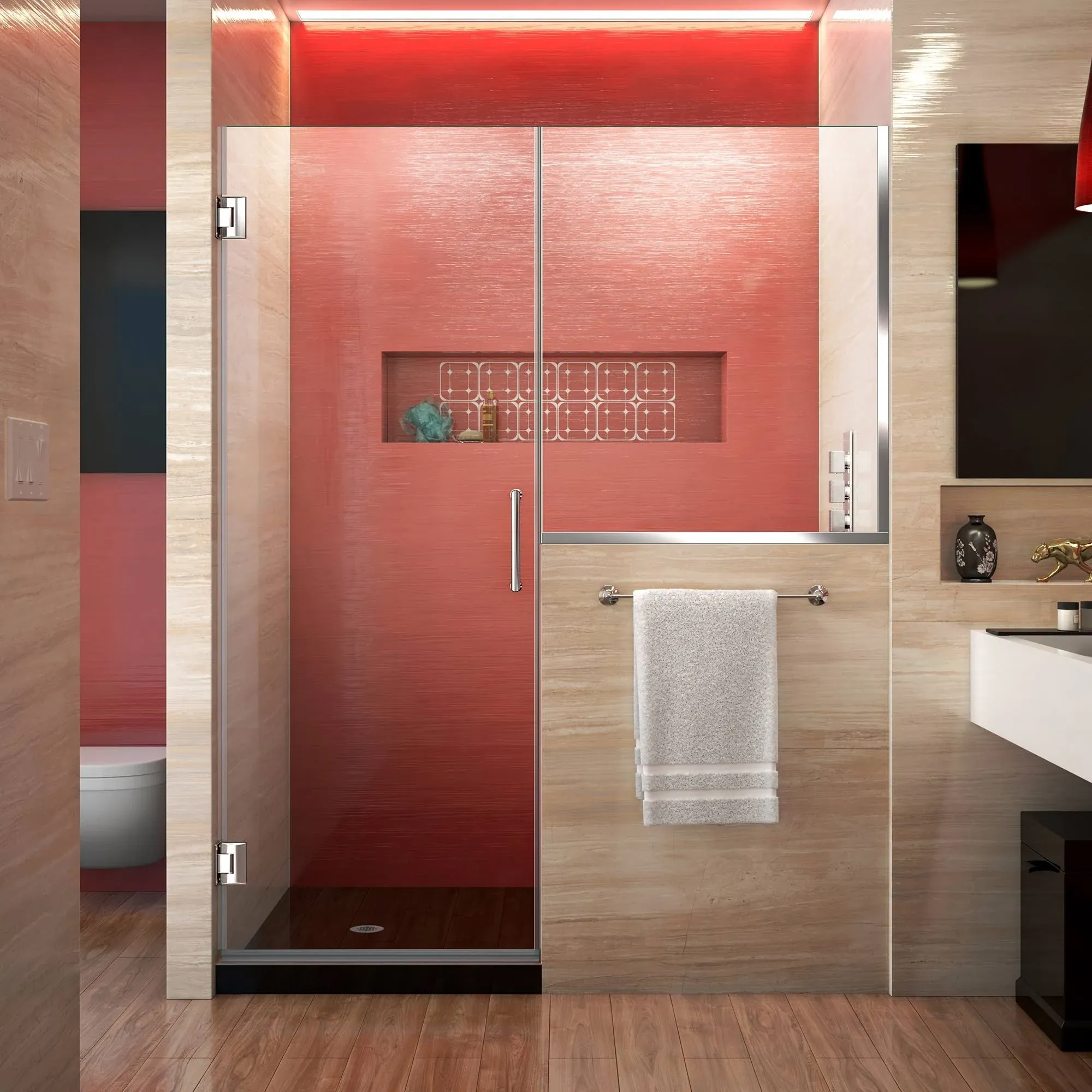 DreamLine Unidoor Plus 59-59 1/2 in. W x 72 in. H Frameless Hinged Shower Door with 36 in. Half Panel, Clear Glass