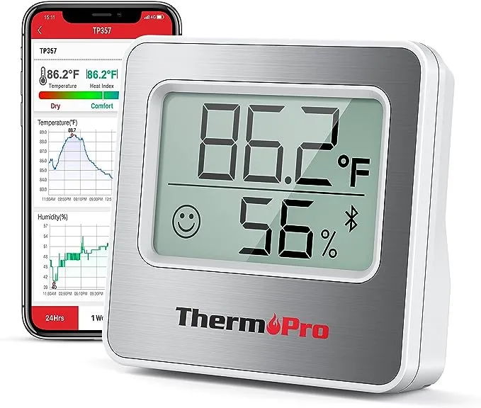 ThermoPro TP357 Digital Hygrometer Indoor Thermometer of 260FT, Bluetooth Humidity Meter with Smart App, Room Humidity Gauge with Humidity Sensor