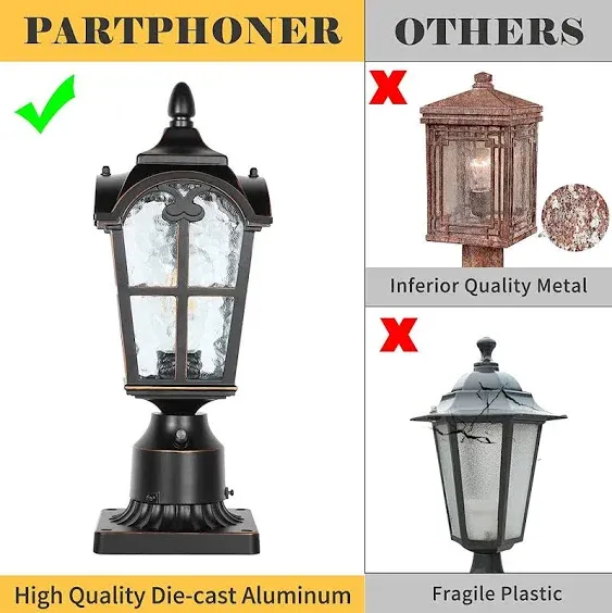 Dusk to Dawn Outdoor Post Light Hardwired 120V, Aluminum Lamp Post Light, Waterproof Outside Post Lantern Fixture with Pier Mount Base, Exterior Pole Lantern Lighting for Garden Yard Patio Pathway