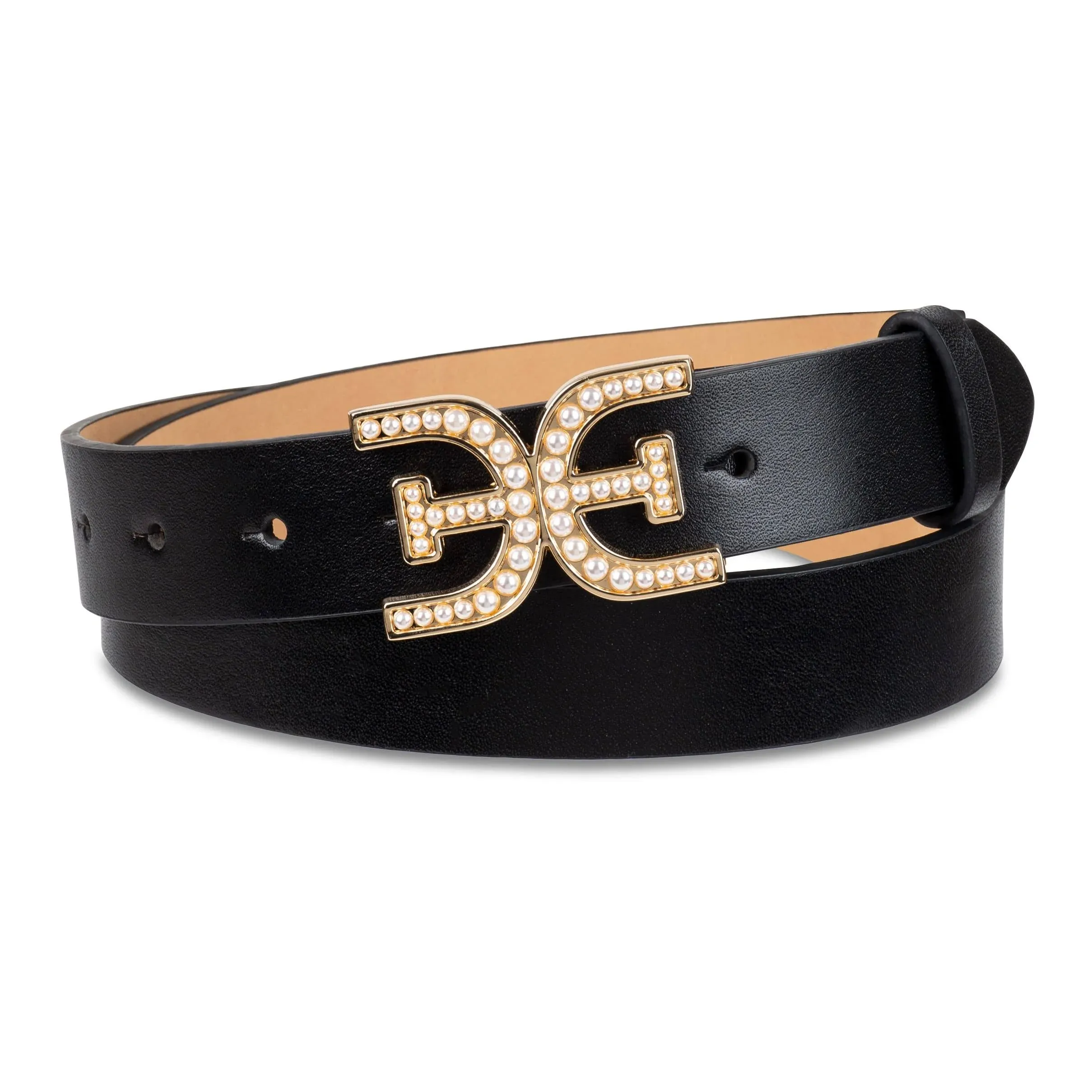 Women's Imitated Pearl Embellished Double-E Plaque Buckle Belt
      
          Women's Imitated Pearl Embellished Double-E Plaque Buckle Belt