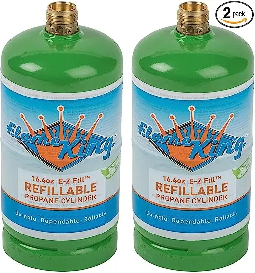 Flame King Refillable 1LB Empty Propane Cylinder Tank - Reusable - Safe and Legal Refill Option - DOT Compliant-16.4 oz (2-Pack), green (YSN164-2)