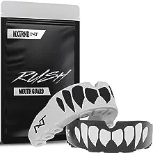 2 Pack Nxtrnd Rush Mouth Guard Sports, Professional Mouthguards for Boxing, Jiu Jitsu, MMA, Wrestling, Football, Lacrosse, and All Sports, Fits Adults, Youth, and Kids 11+ (B&W Fang)