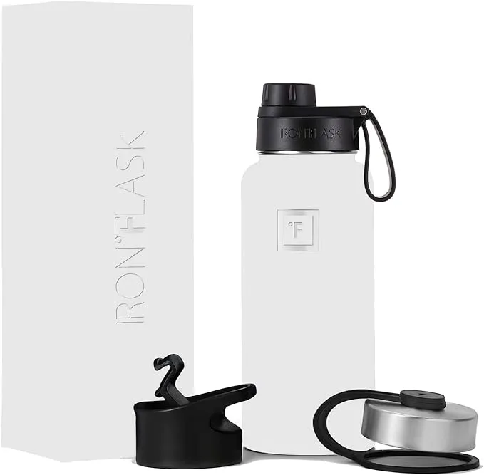 IRON °FLASK Sports Water Bottle - Wide Mouth with 3 Spout Lids - Stainless Steel Gym & Outdoor Bottles for Men, Women & Kids - Double Walled, Insulated Thermos, Metal Canteen - Terrazzo, 32 Oz