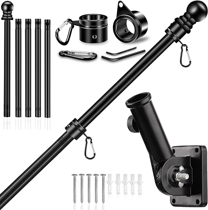 5ft. to 6ft. Upgraded Flag Pole Kit w/Mutil-Position Adjustable Bracket Holder w/Spinning Rings 1 in. Metal Flagpole Kit