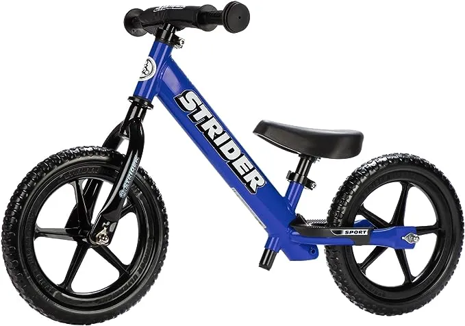 Strider 12” Sport Bike - No Pedal Balance Bicycle for Kids 18 Months to 5 Years - Includes Safety Pad, Padded Seat, Mini Grips & Flat-Free Tires - Tool-Free Assembly & Adjustments