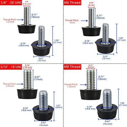 EZALOR M8 Thread Adjustable Furniture Levelers Screw in Threaded 20 Pcs, Galvanized Steel Screw Foot Levelers Screw On Furniture Glide Leveling for Table, Chair, Furniture Legs