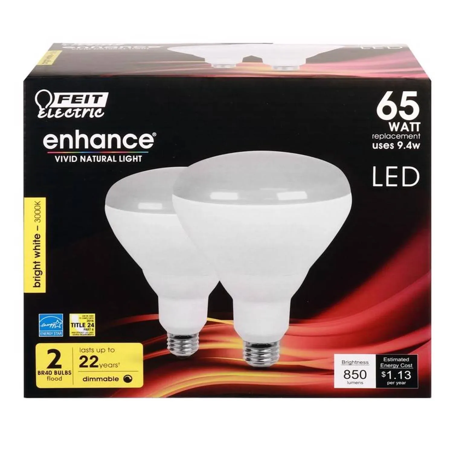 Feit Performance BR40 E26 (Medium) LED Bulb Soft White 65 Watt Equivalence 2 pk