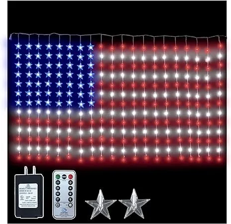 Russell Decor LED American Flag Lights Display for 4th of July String Curtain ...