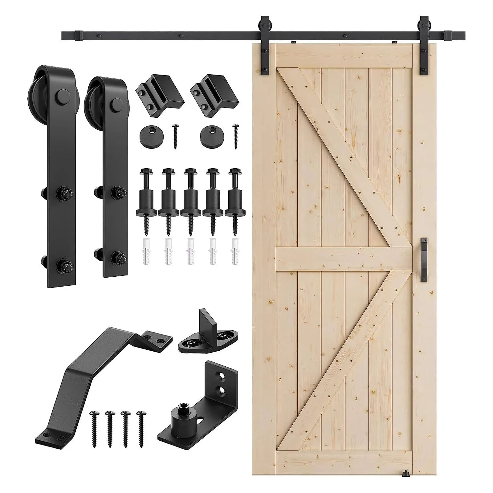 SMARTSTANDARD 36in x 84in Sliding Barn Door with 6.6ft Barn Door Hardware Kit & Handle, Pre-Drilled Ready to Assemble, DIY Unfinished Solid Spruce