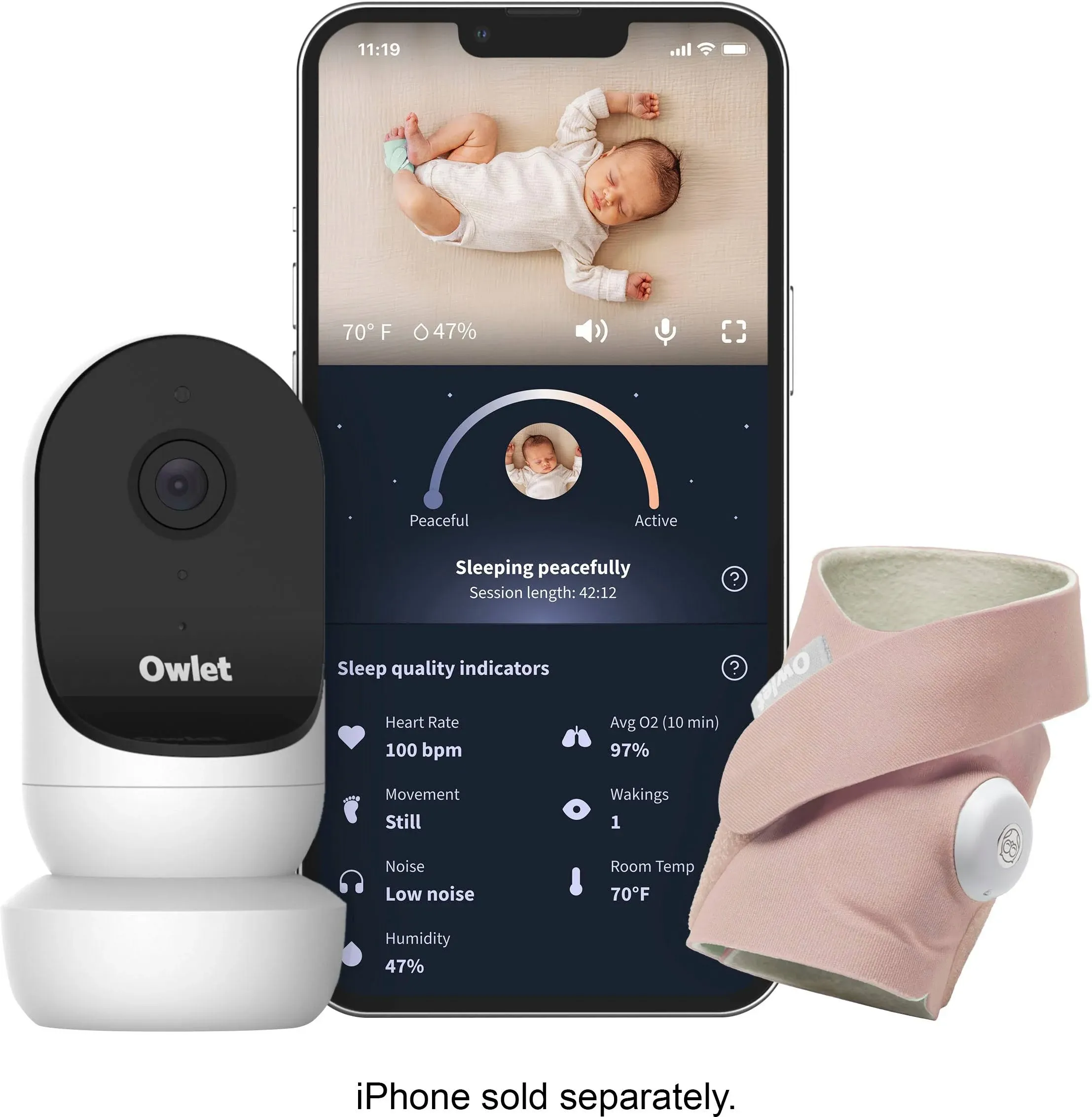 Owlet Cam 2 & Dream Sock Duo Smart Baby Monitoring System - Dusty Rose