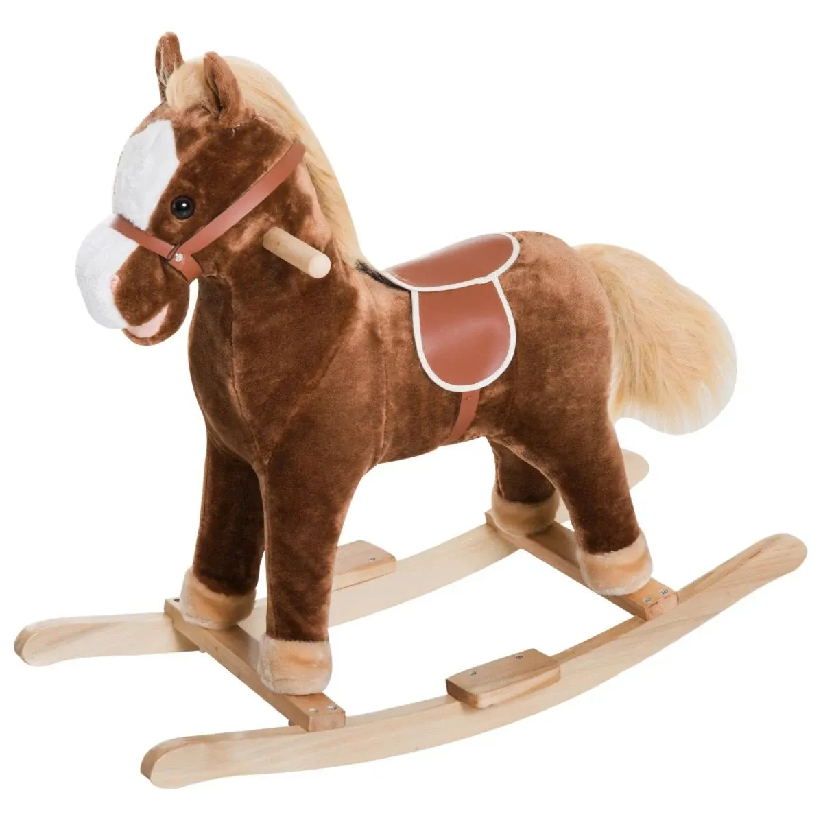 Qaba Kids Plush Toy Rocking Horse Ride On with Realistic Sounds Brown