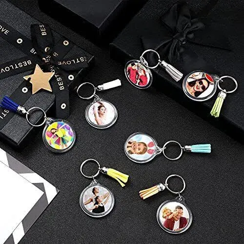 50 Sets Acrylic Photo Frame Keychain with Tassels Snap-In Custom Insert Photo...