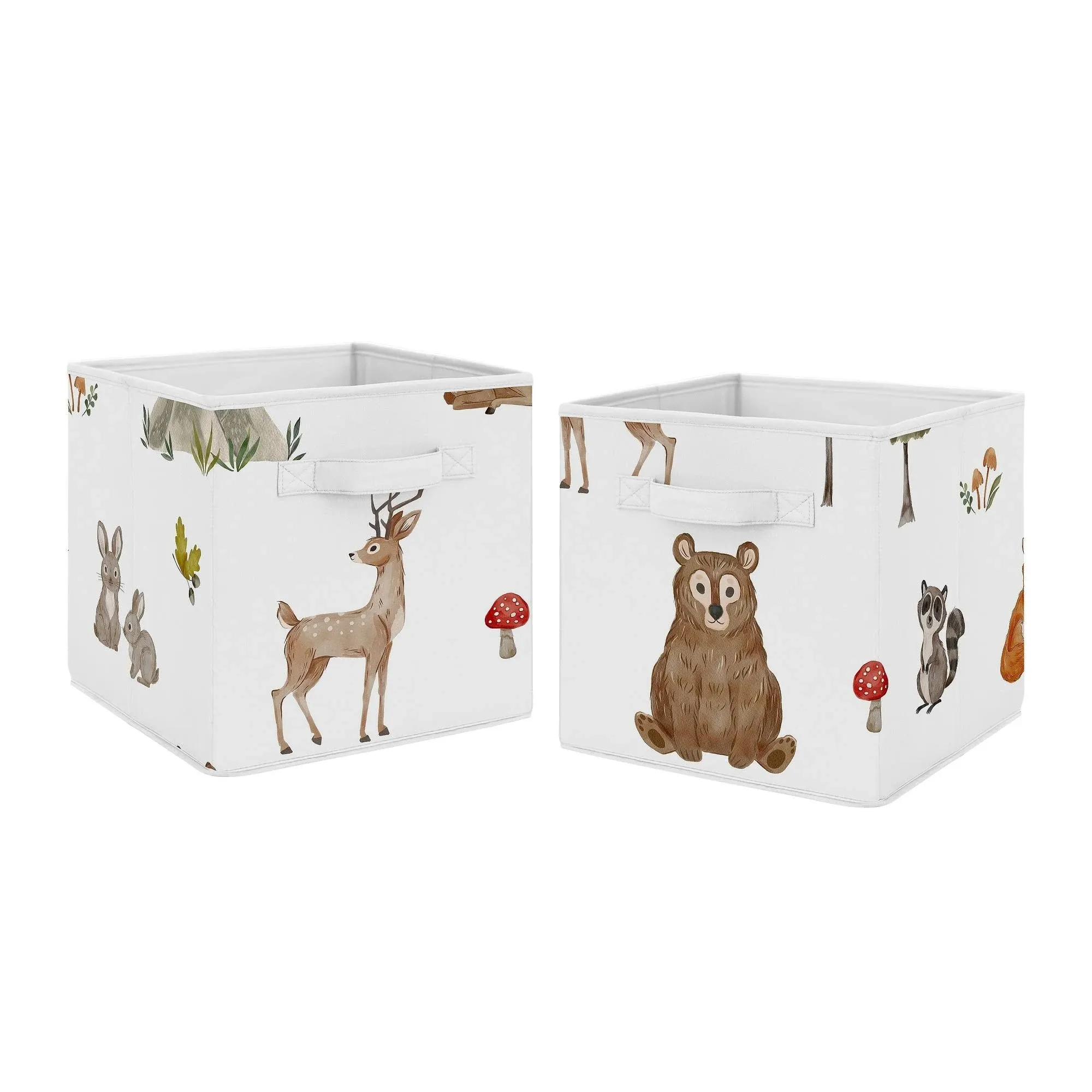 Sweet Jojo Designs Watercolor Woodland Forest Animals Fabric Storage Bins