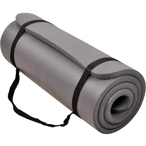 Balancefrom GoCloud All-Purpose 1-Inch Extra Thick High Density Anti-Tear Exercise Yoga Mat with Carrying Strap, Gray