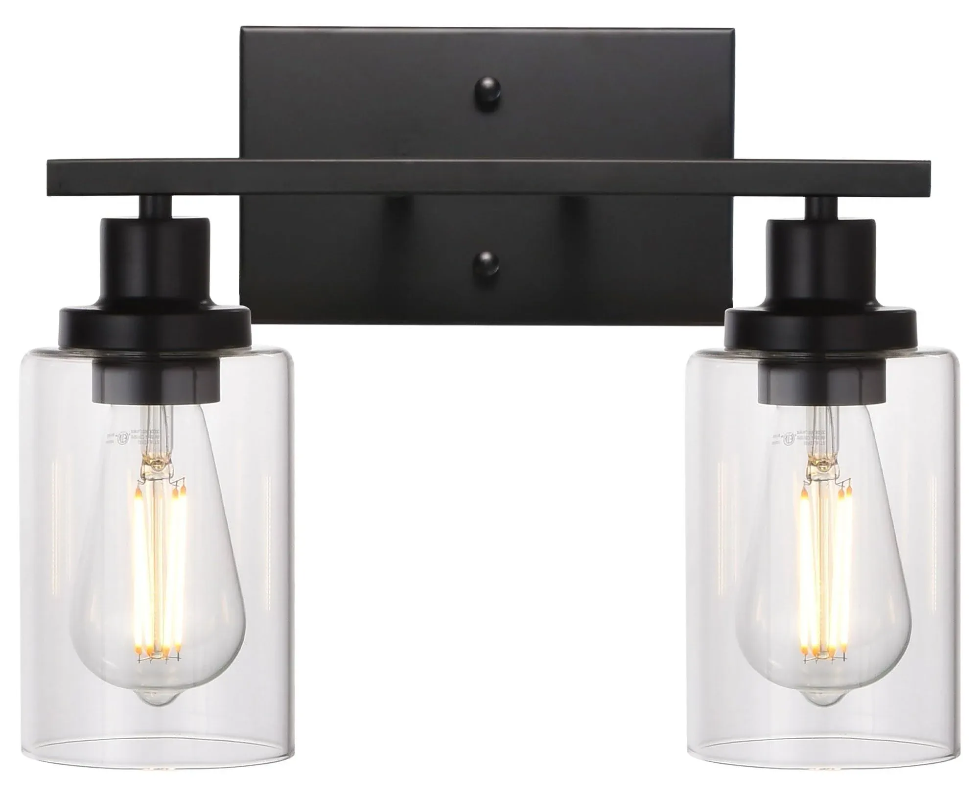 2light Black Wall Sconce Industrial Vintage With Clear Glass Shade And Metal Bas