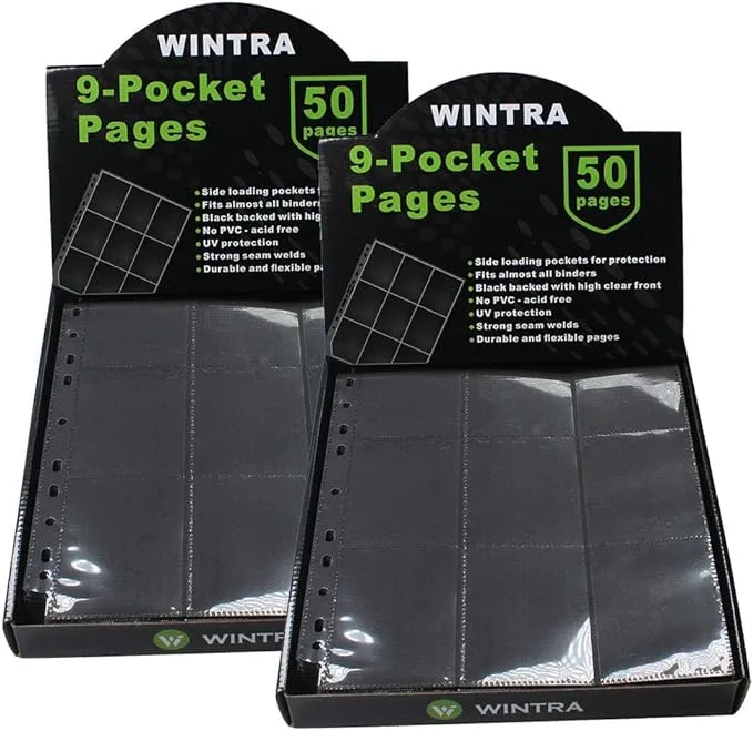 WINTRA 1800 Pockets Trading Card Pages, 9-Pocket Side-Loading Card Sleeves Protectors, Sports Card Collector Album Sheets for Ring Binder(100 Background Pages)