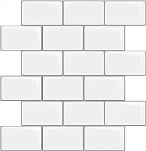 10-Sheet Peel and Stick Backsplash Tile Wall Sticker, Subway Tile, Stick on Tiles Backsplash for Kitchen & Bathroom, White with Grey Grout 12"x12" (Thicker Design)10-Sheet Peel and Stick Backsplash Tile Wall Sticker,…