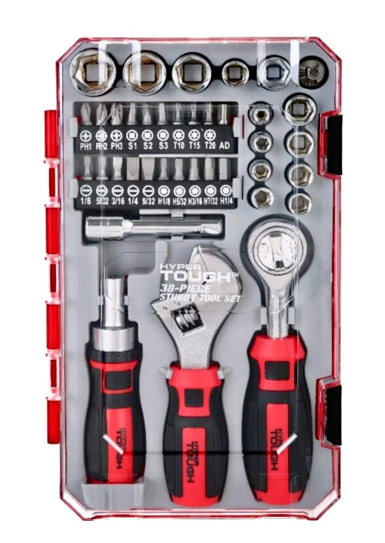 Hyper Tough 38 Piece Multi-size Stubby Wrench and Socket Set UJ80989A