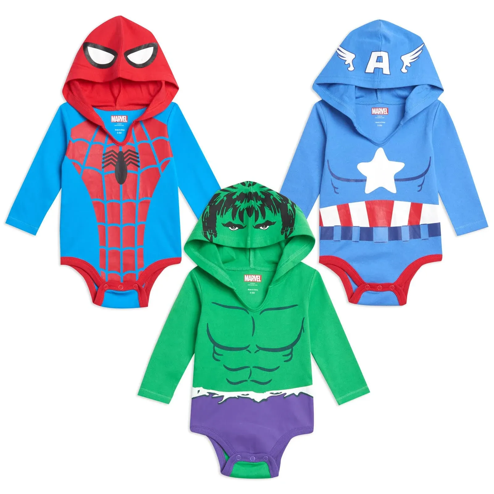 Marvel Avengers Infant Baby Boys 3 Pack Cuddly Cosplay Bodysuits