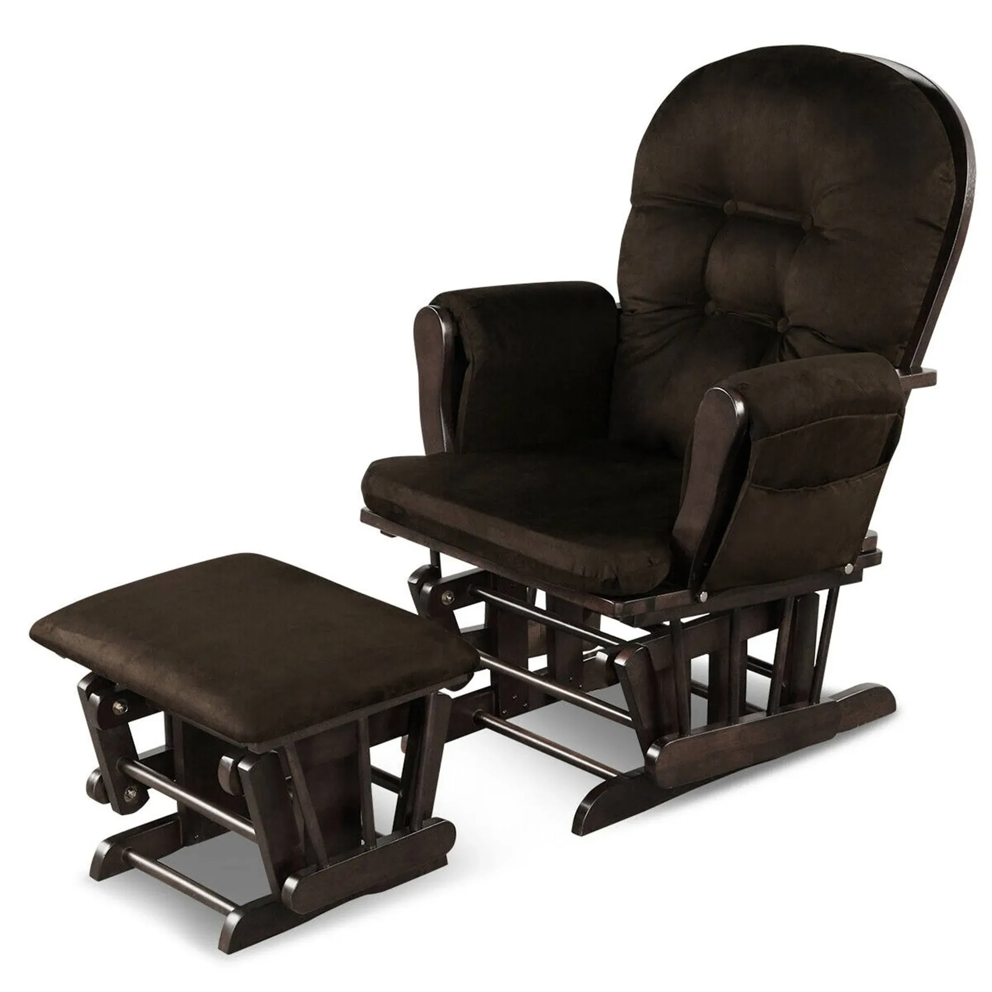 Costway Glider and Ottoman Cushion Set Wood Baby Nursery Rocking Chair Brown ...